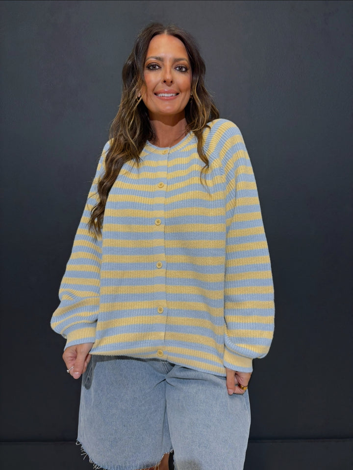 Blue|Butter Stripe Long Sleeve Cardigan