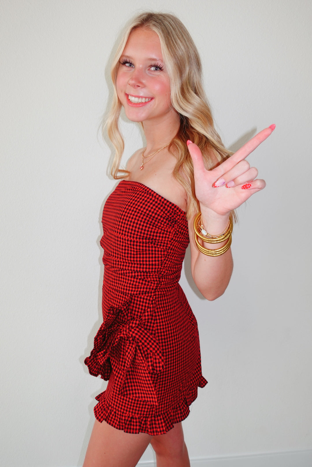 Black|Red Kirsten Checkered Romper