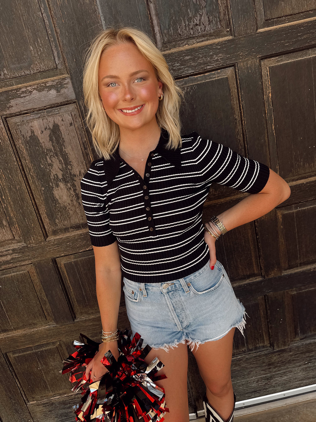 Black|White Striped Collar top