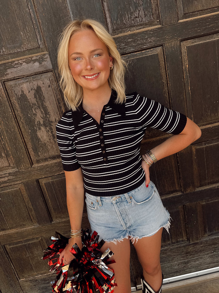 Black|White Striped Collar top
