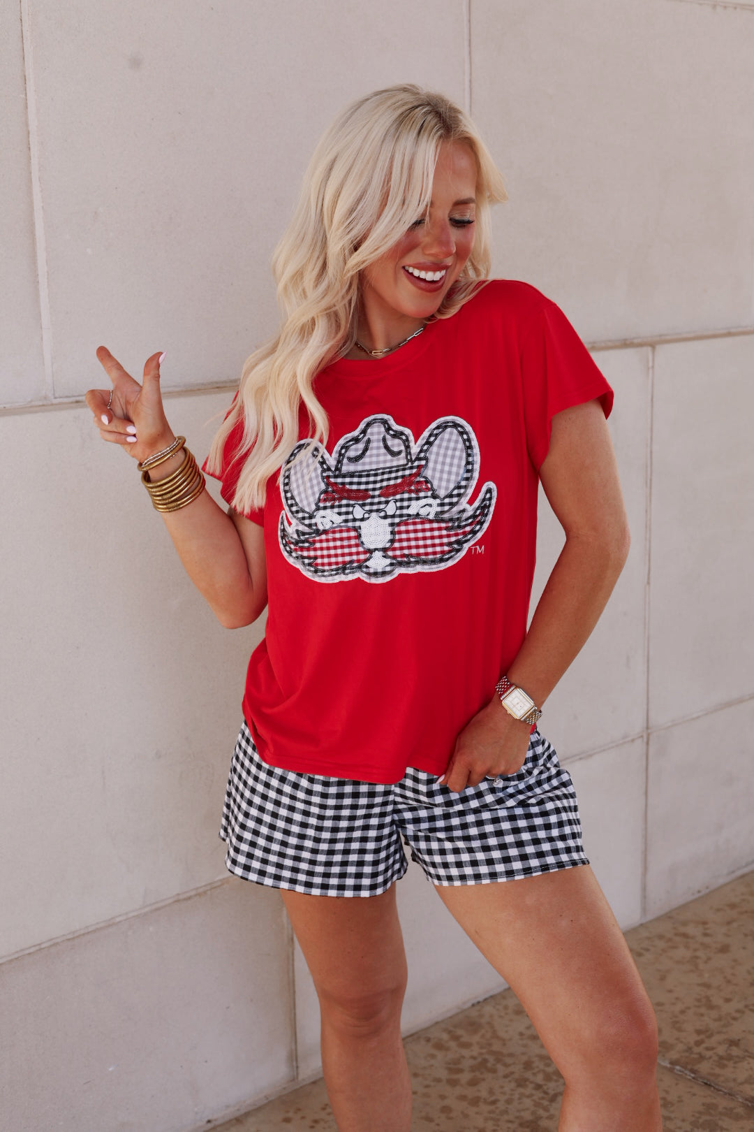 QOS Texas Tech Gingham Mascot TEE