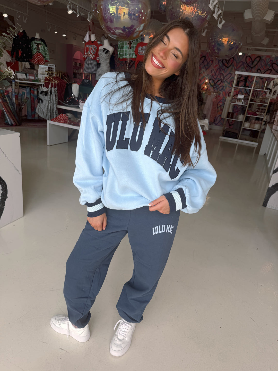 LULU MAC Social Society Light Blue/ Navy Sweatshirt