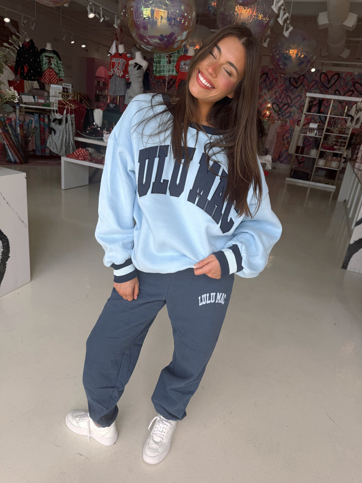 LULU MAC Social Society Light Blue/ Navy Sweatshirt