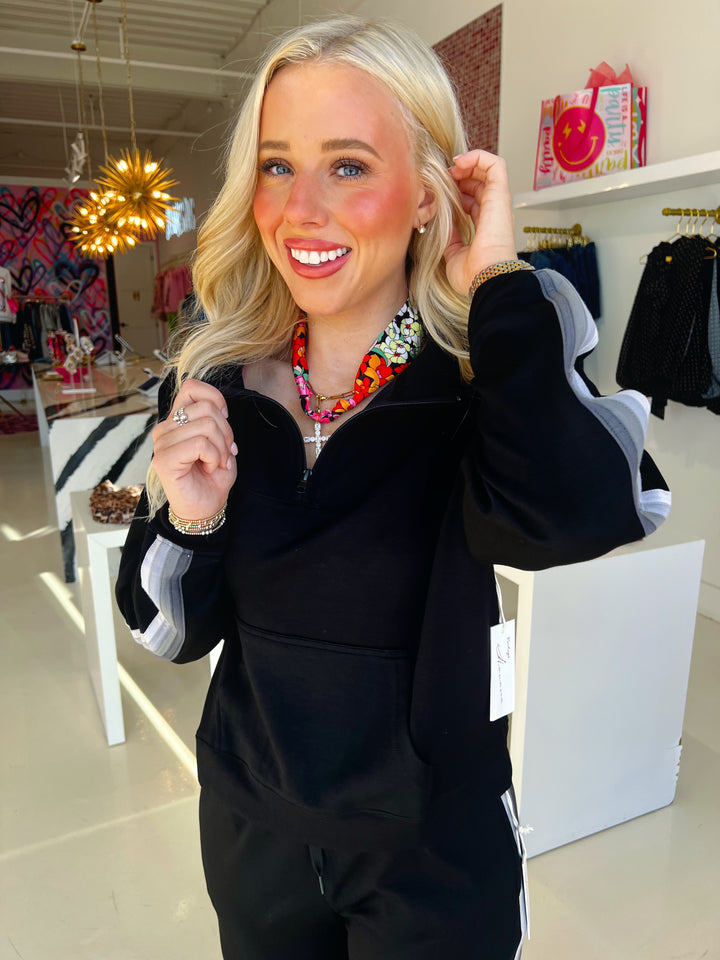 Black Cloud Fleece W/ Grey Stripes Quarter Zip Sweatshirt