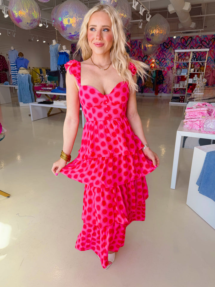 Keith Polka Dot Tiered Midi Dress