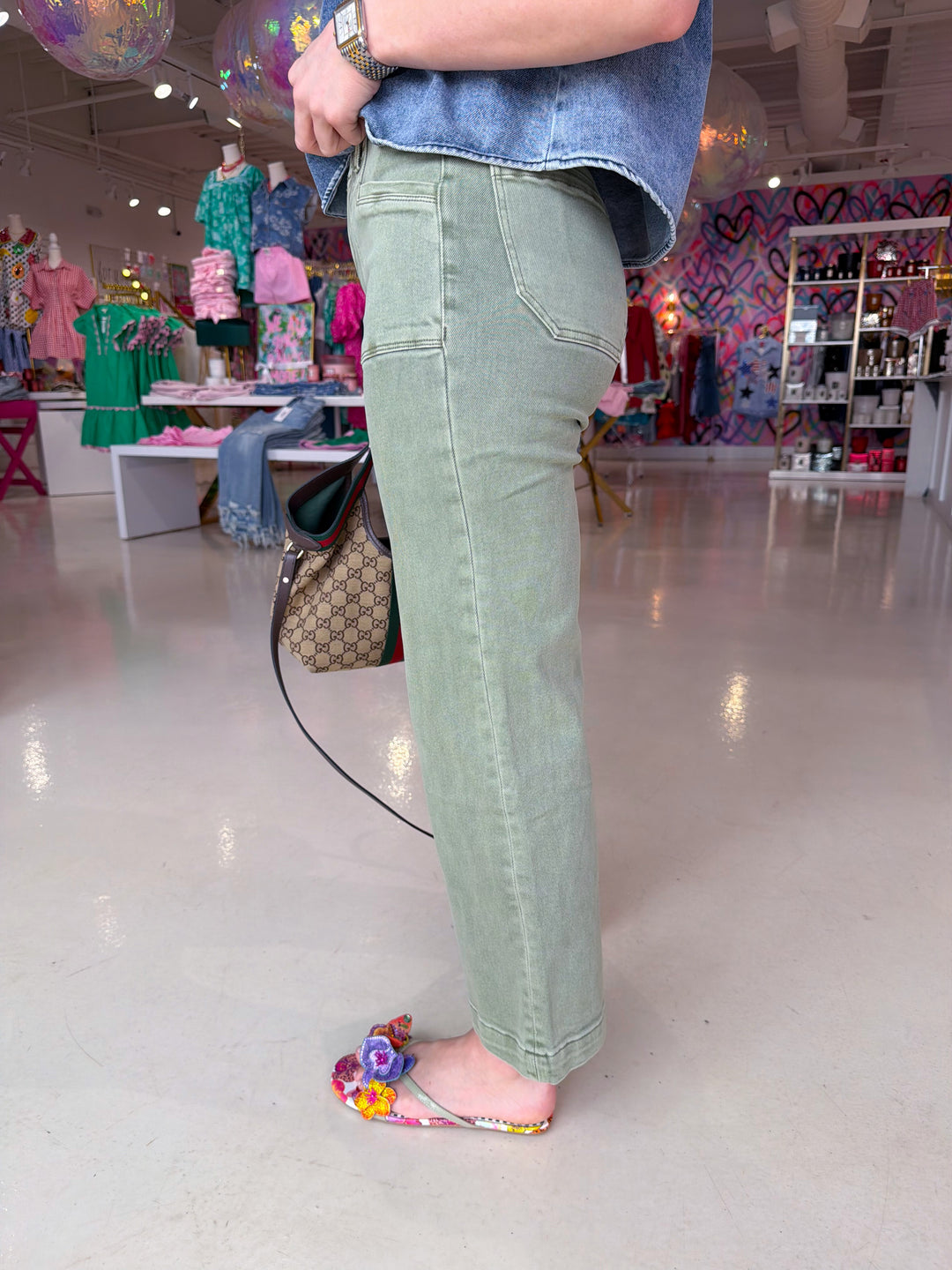 Mica Faded Green High Rise Utility Jeans