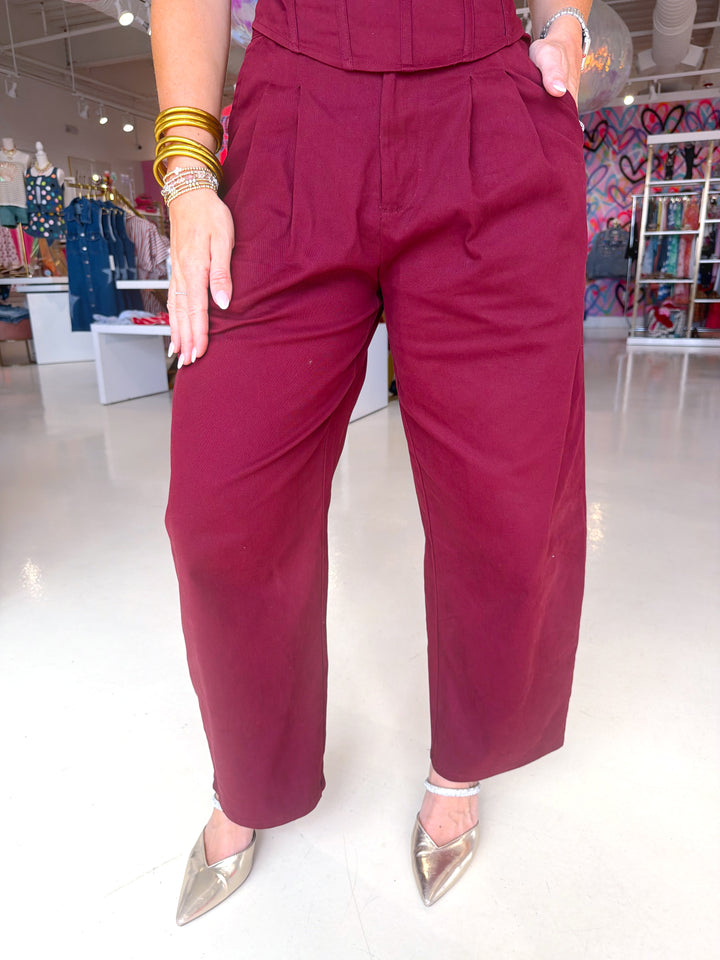 Burgundy Corset Top and Barrel Pant Set