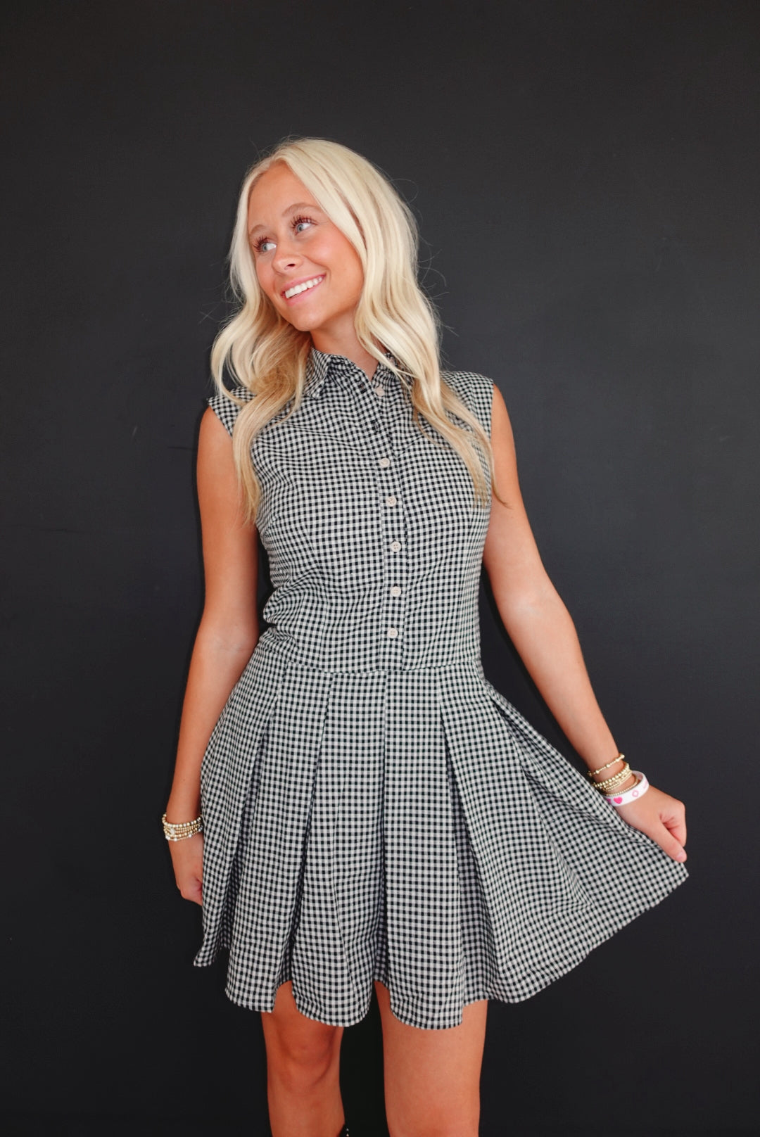 Black|Taupe Jenn Checkered Dress