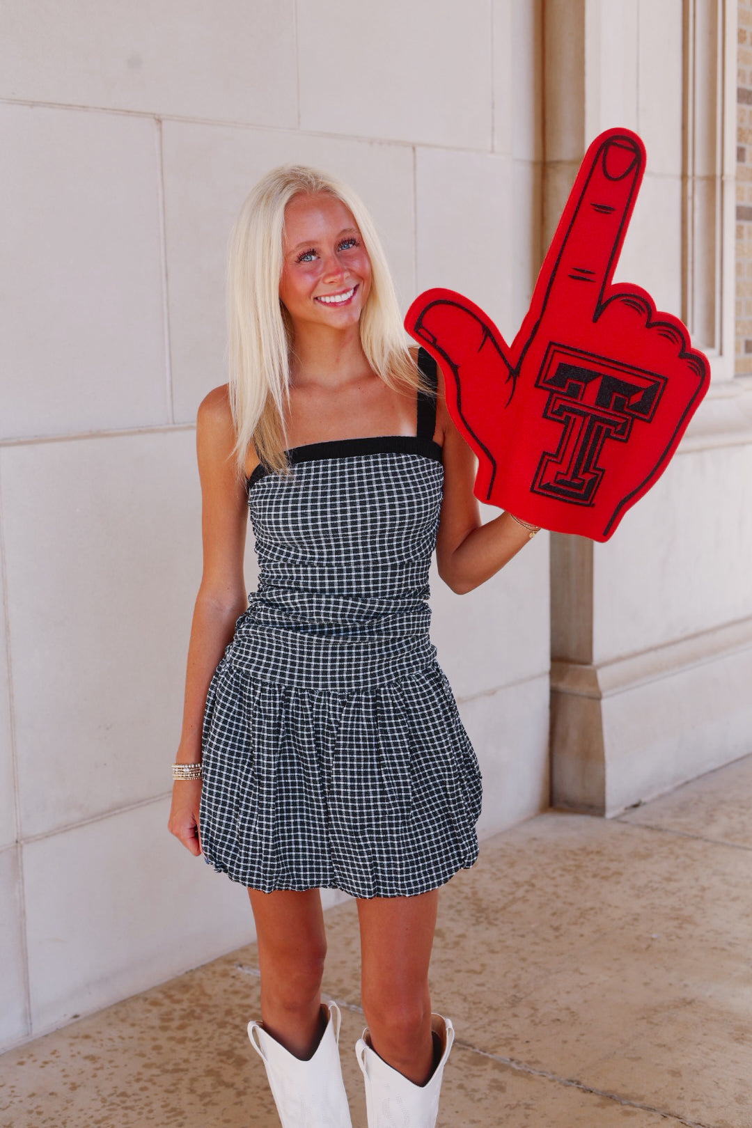 Black Gingham Balloon Mini Dress