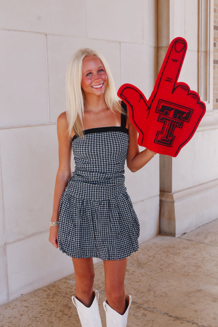 Black Gingham Balloon Mini Dress