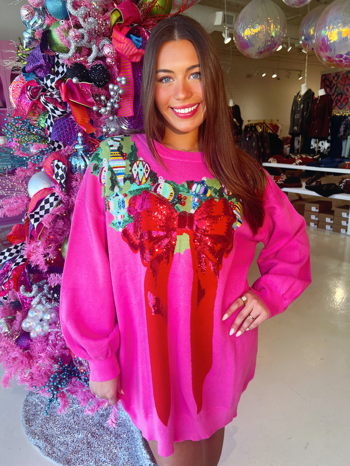 QOS Bright Pink Multi Wreath Around Neck Sweater Dress