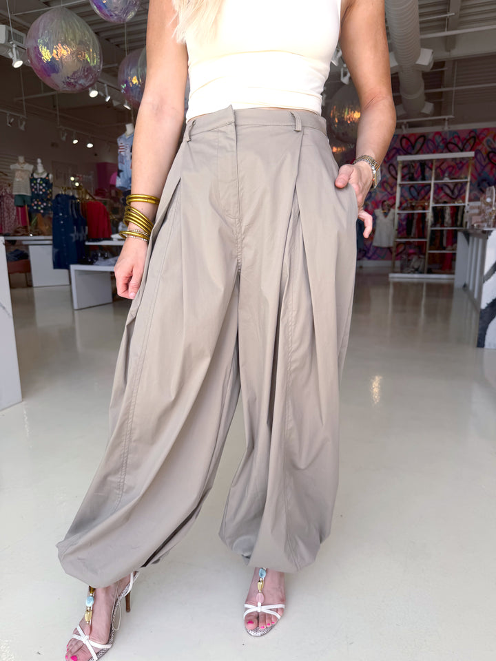 Taupe Pintuck Wide Pants