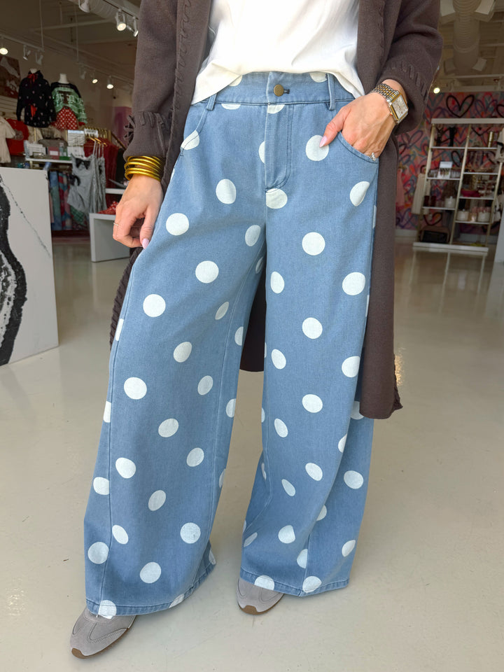 Rayli Retro Denim Polka Dot Pant