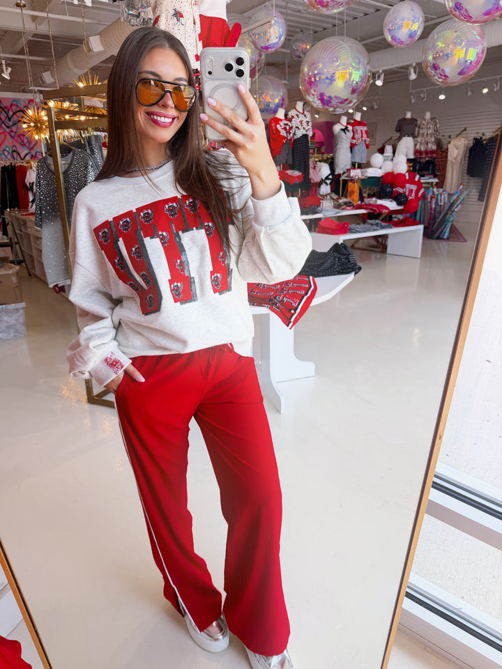 QOS Texas Tech Oversized Printed Mascot Letter Sweatshirt
