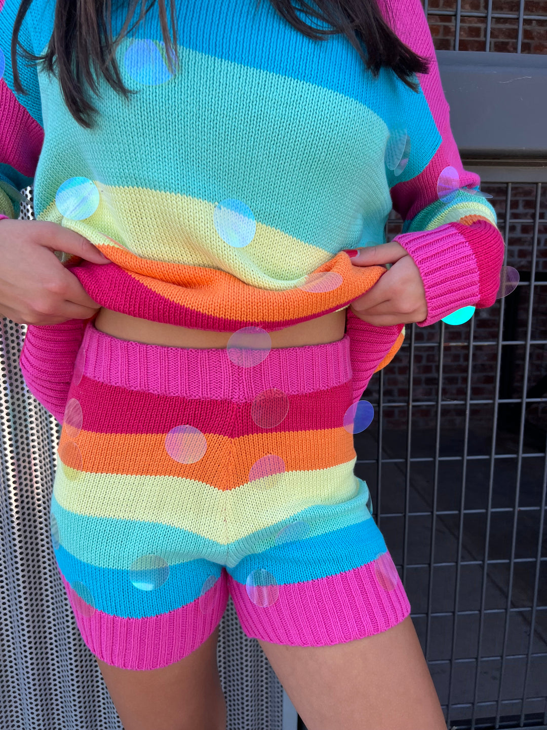 Rainbow Multi Stripe Circle Sequin Shorts