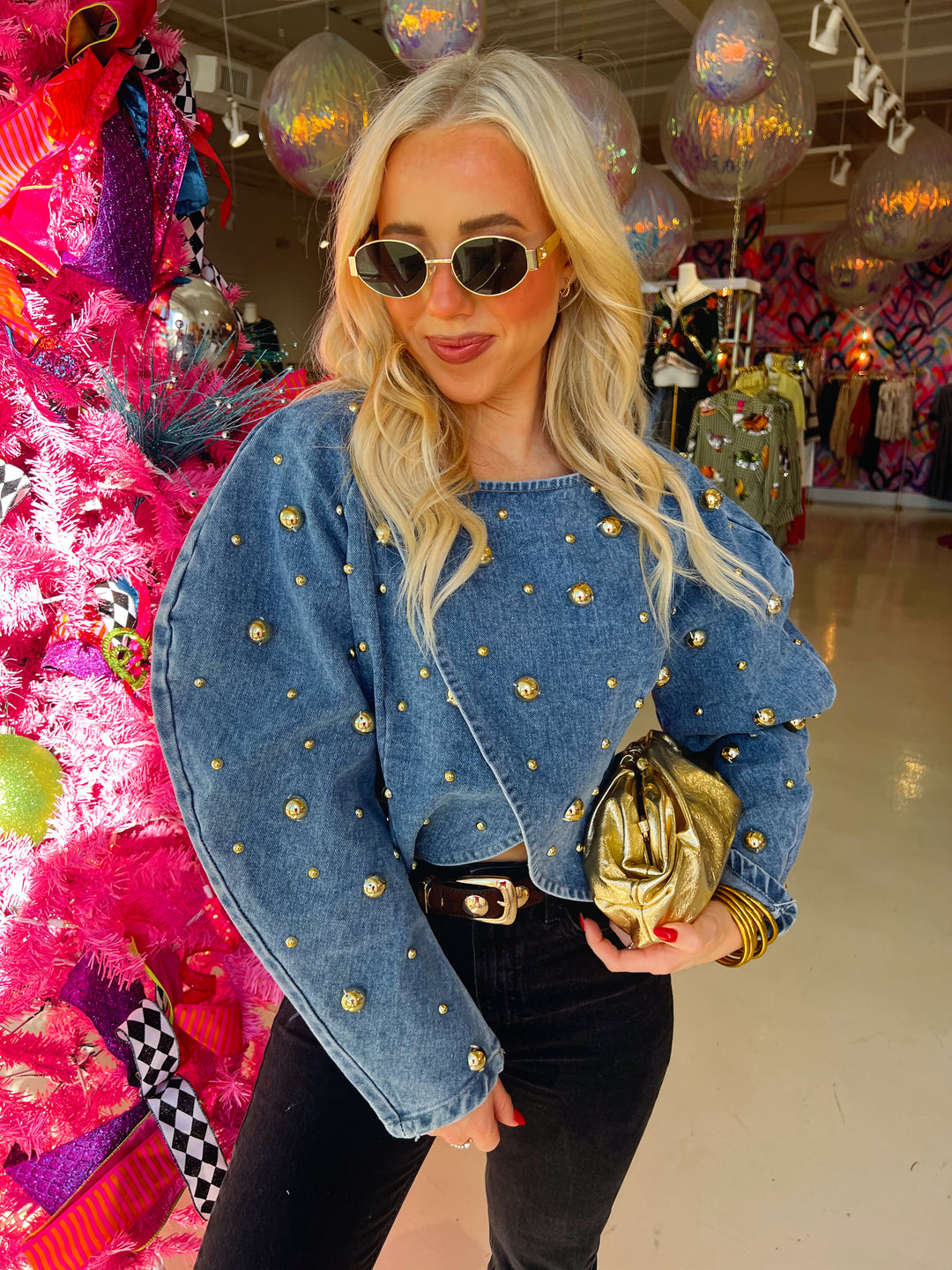 Sassiest Denim Gold Bubble Top