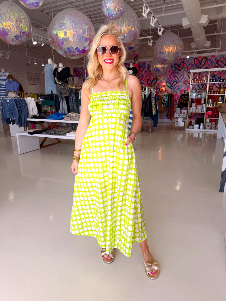 Chainlink Pintucked Sleeveless Midi Dress