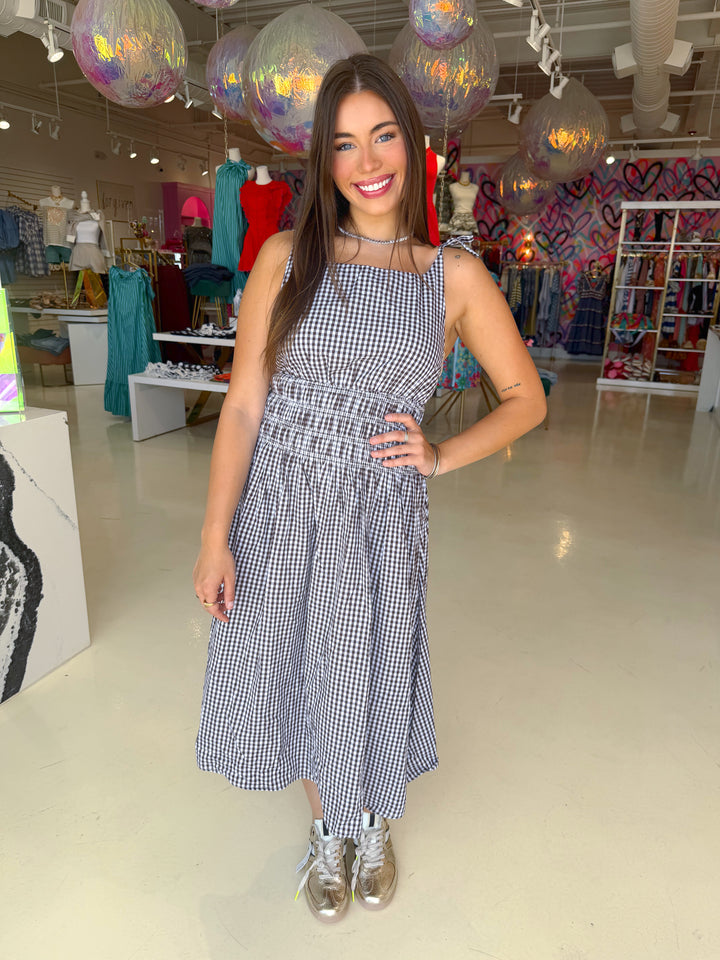 Brown & White Plaid Midi Dress