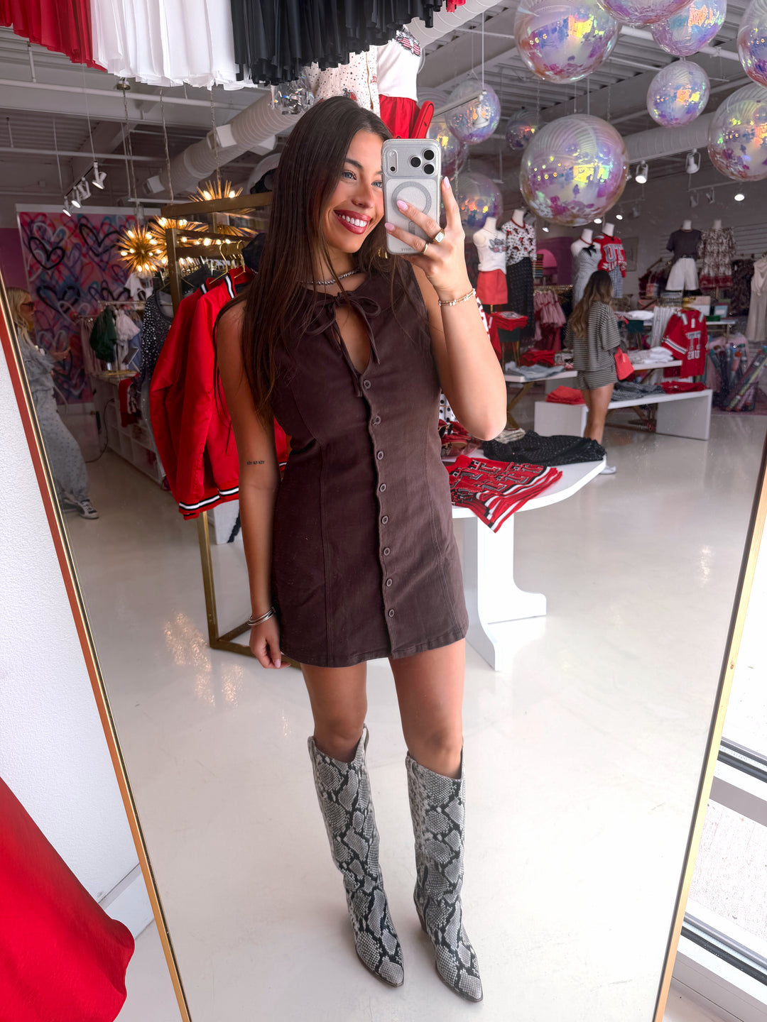 Dark Brown Bow Button Down Dress