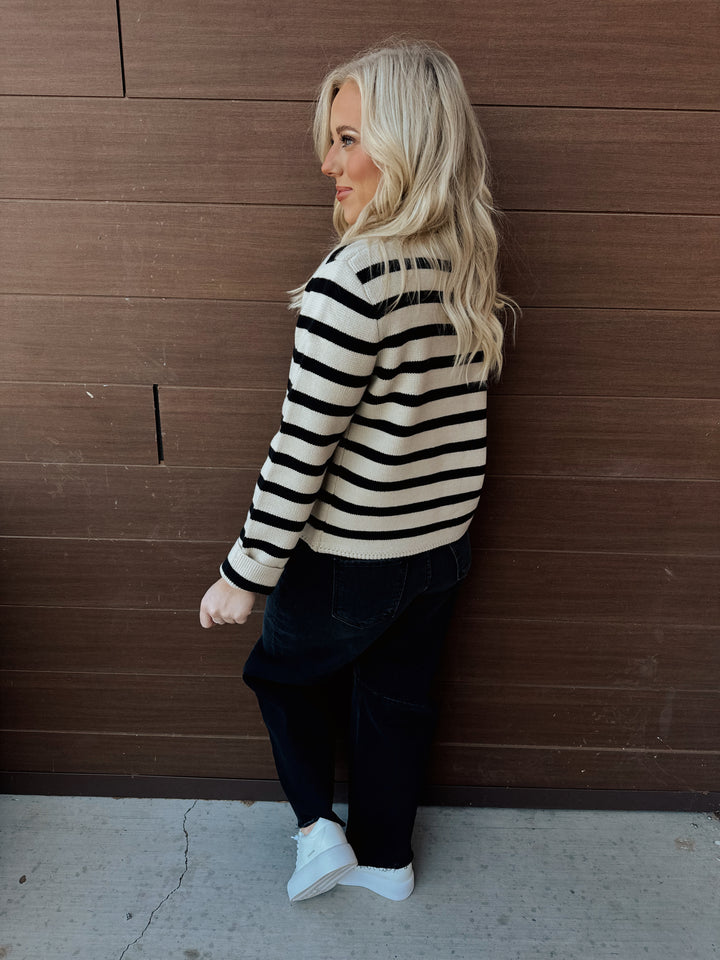 Sophisticated Stripes Buttown Down Sweater