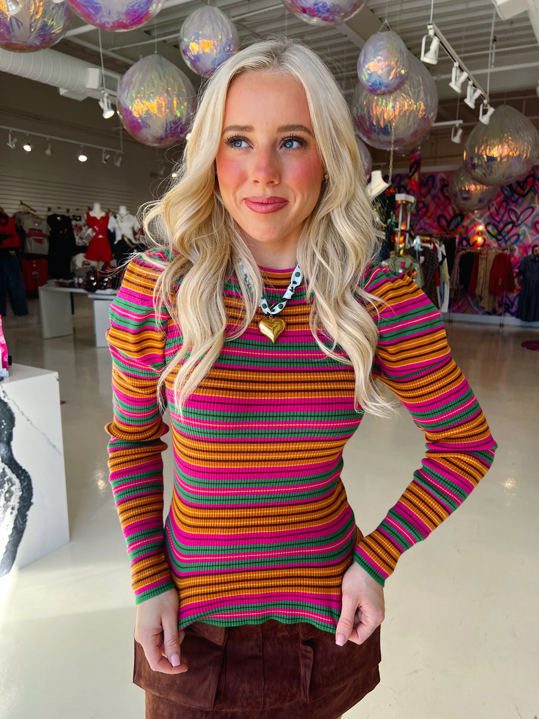 Polly Pink & Green Sweater Top