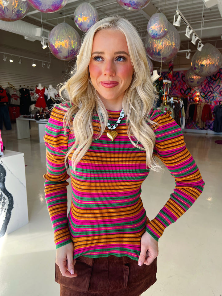 Polly Pink & Green Sweater Top