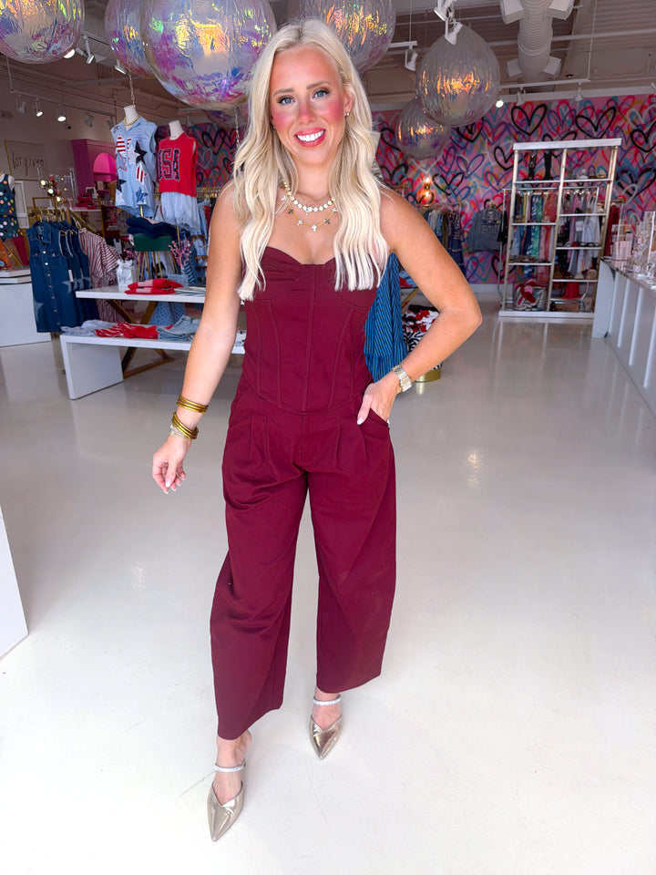 Burgundy Corset Top and Barrel Pant Set