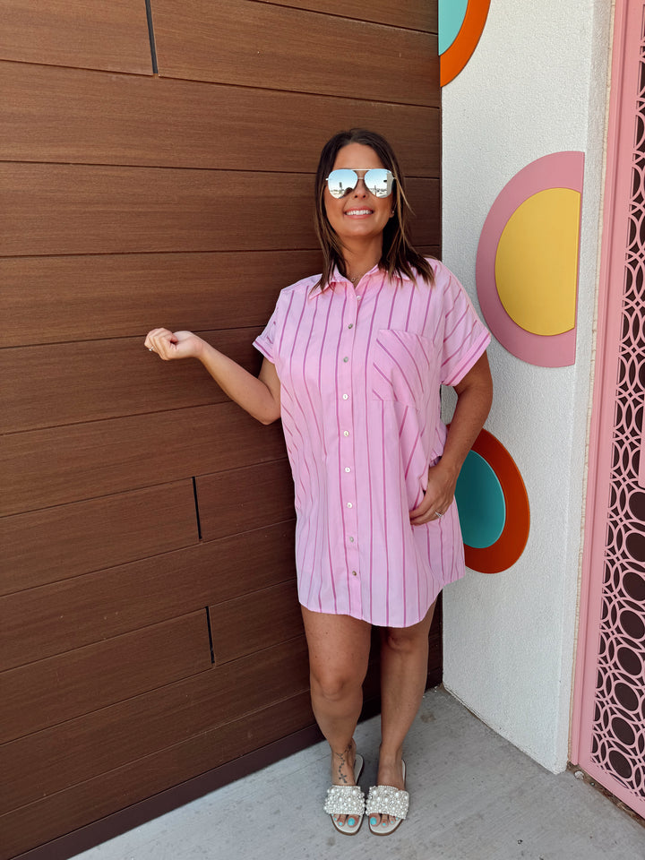 Seeing Stripes Dress| Pink