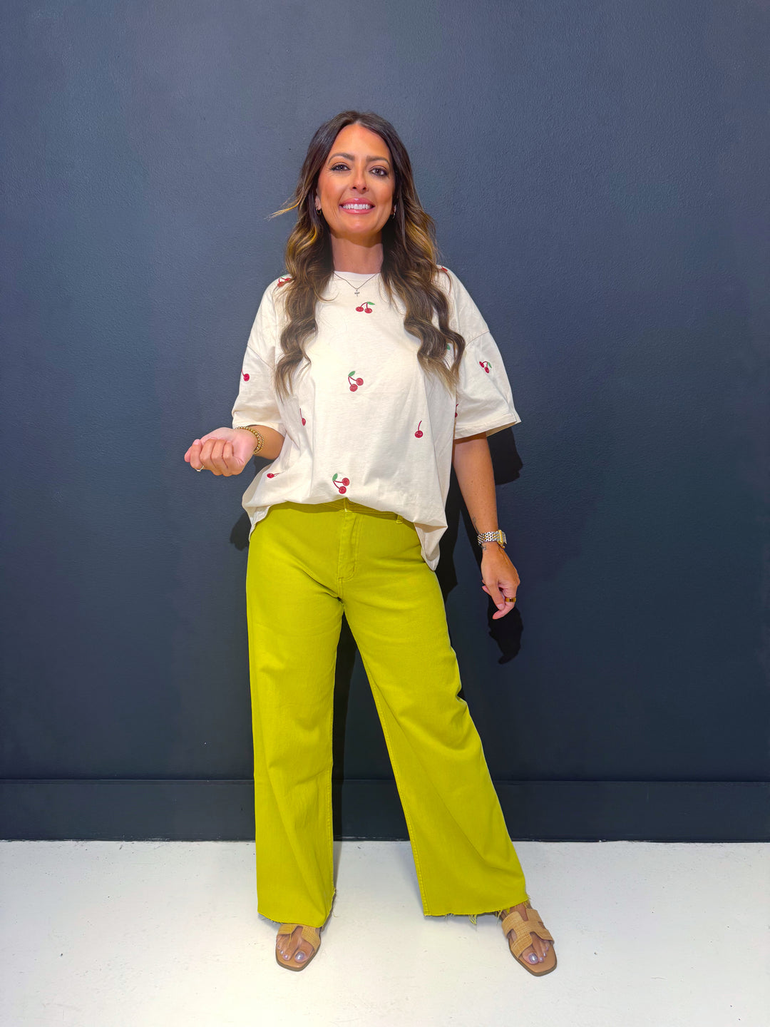 Lime Squeeze Straight Wide Leg Denim Pants