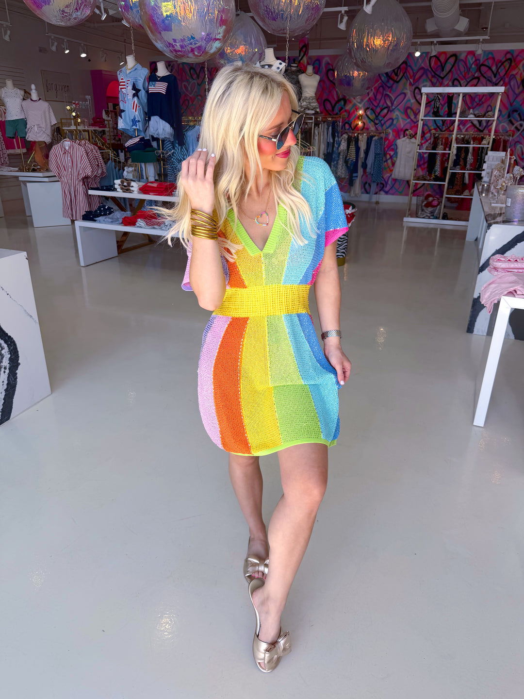 QOS Rainbow V Neck Dress