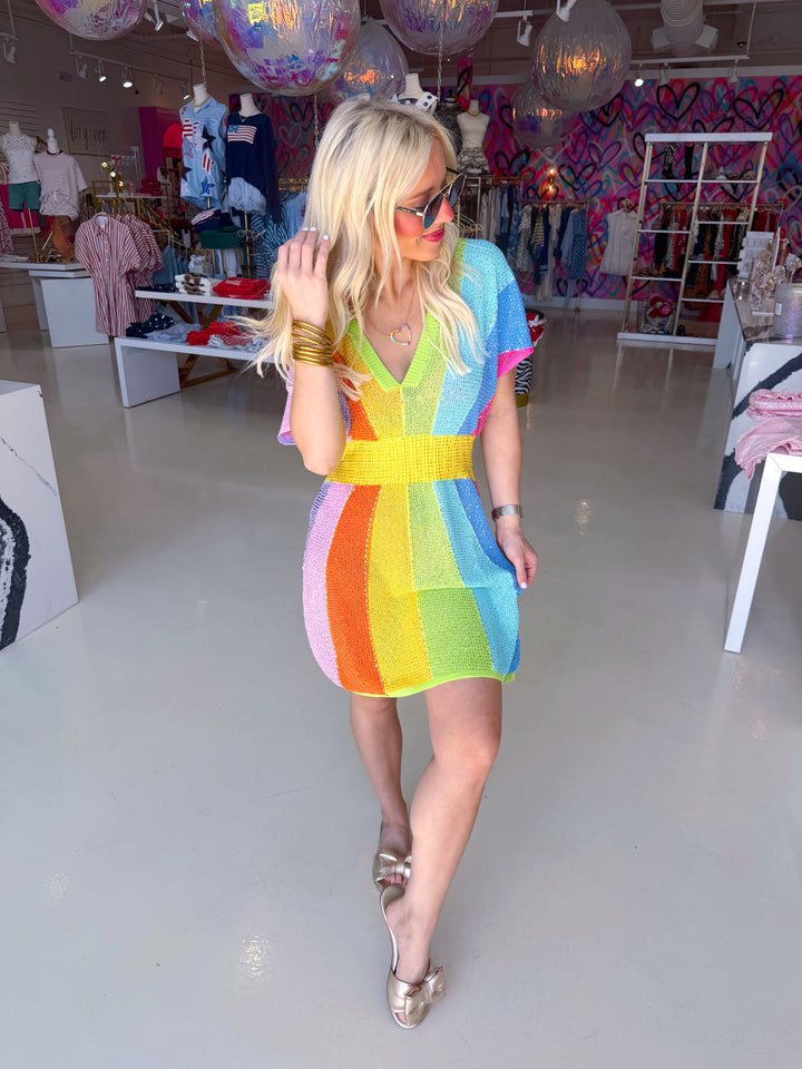QOS Rainbow V Neck Dress