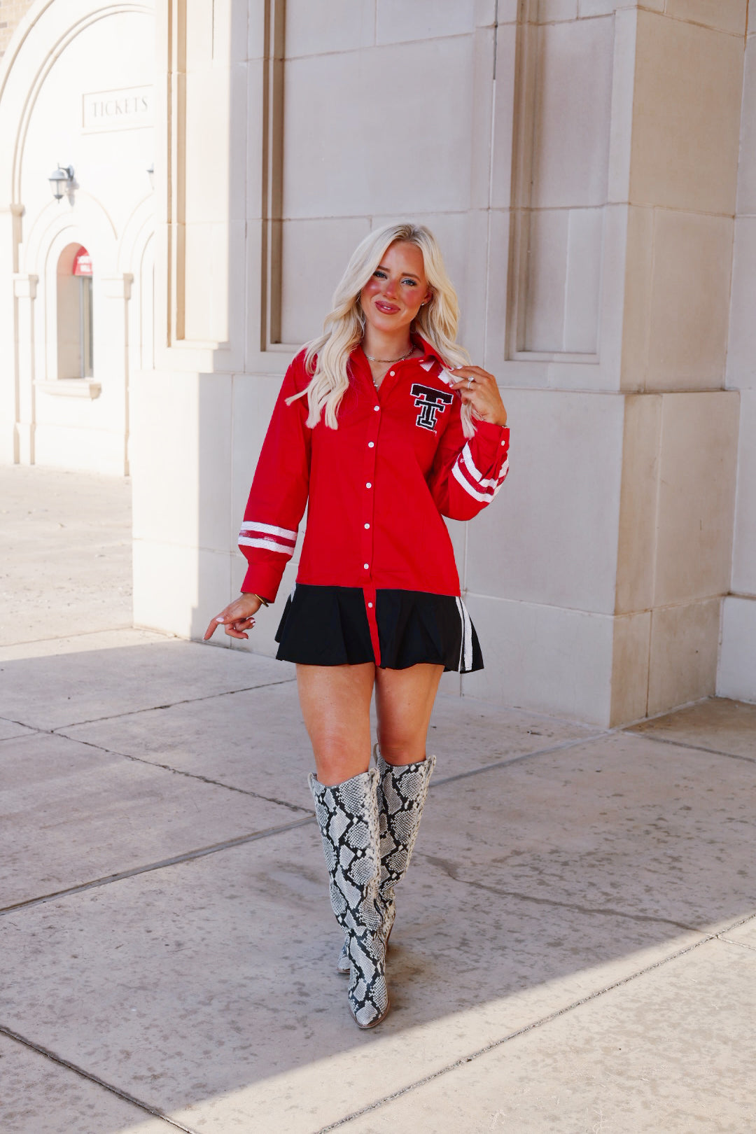 QOS Texas Tech Mascot Pocket Jersey Long Sleeve Dress