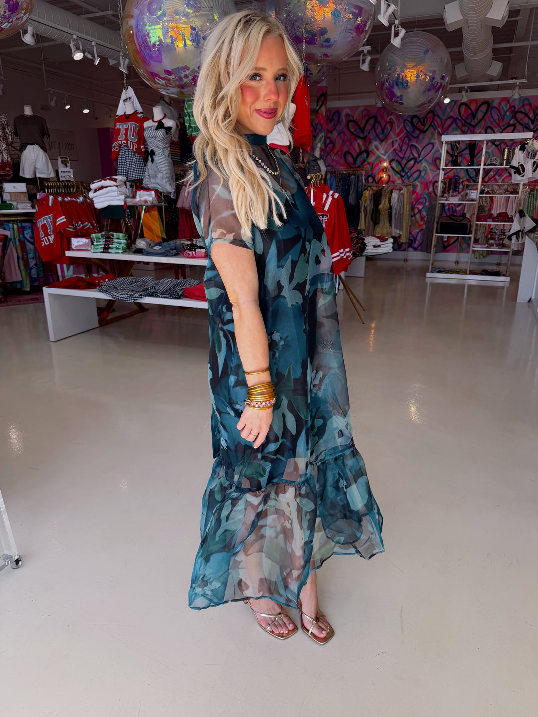 Madeline Floral Green Mesh Dress
