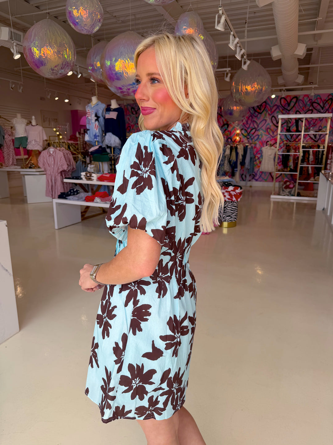 Blue and Brown Floral Dress