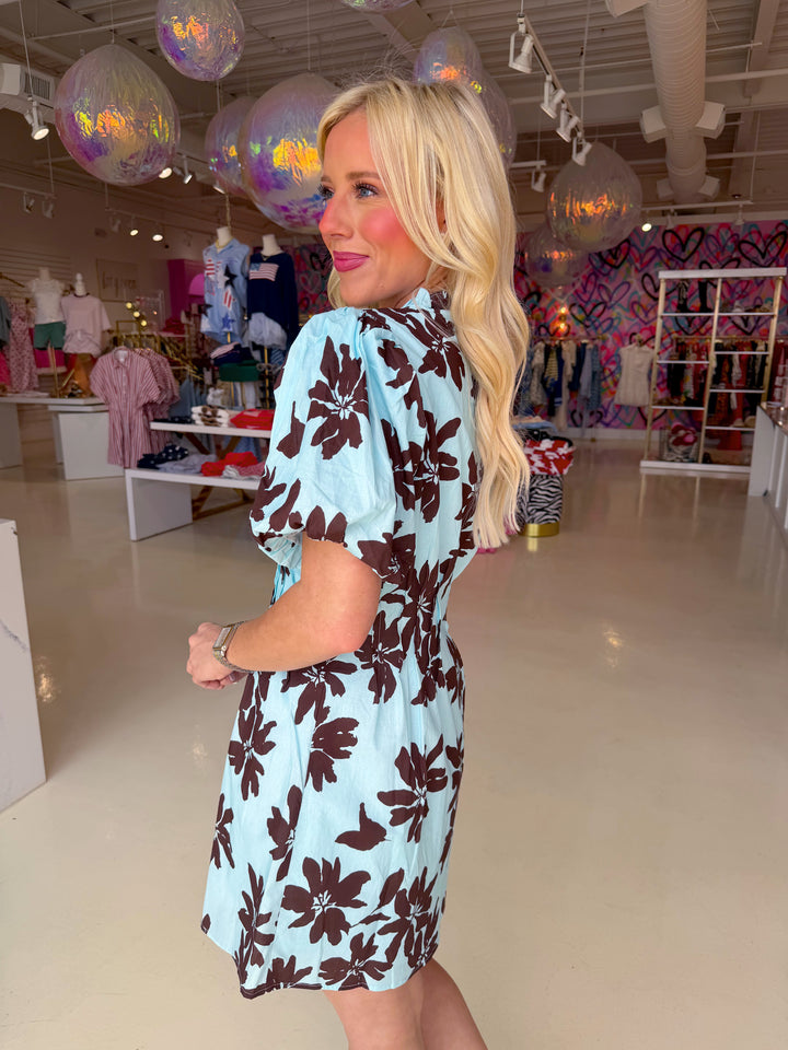 Blue and Brown Floral Dress