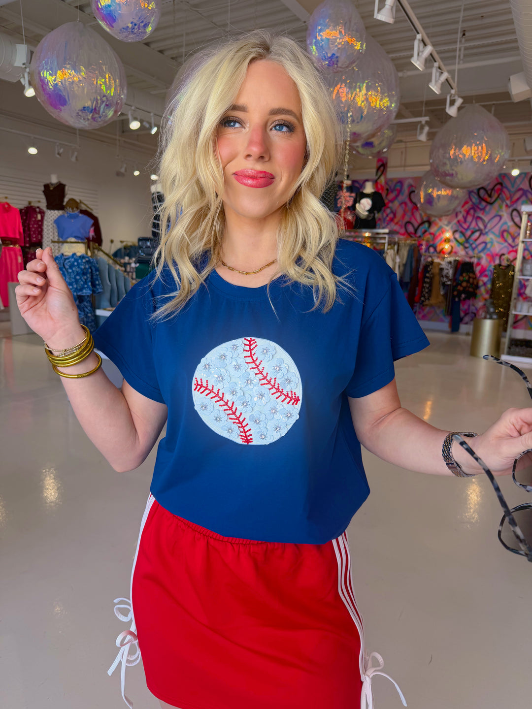 QOS Navy Flower Baseball Tee