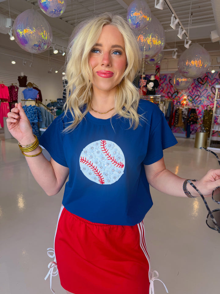 QOS Navy Flower Baseball Tee