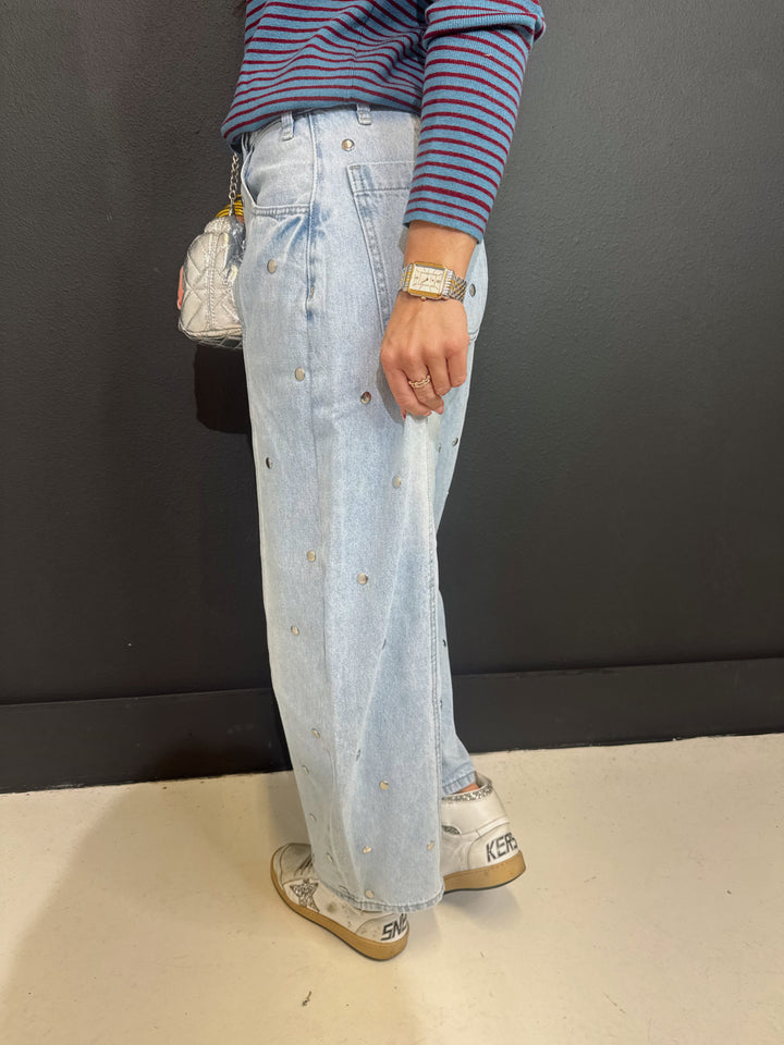 Studed Denim Barrel Jeans