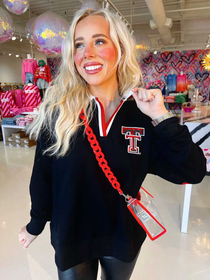 Red Raiders Red Foil Letters and Black Sweatshirt