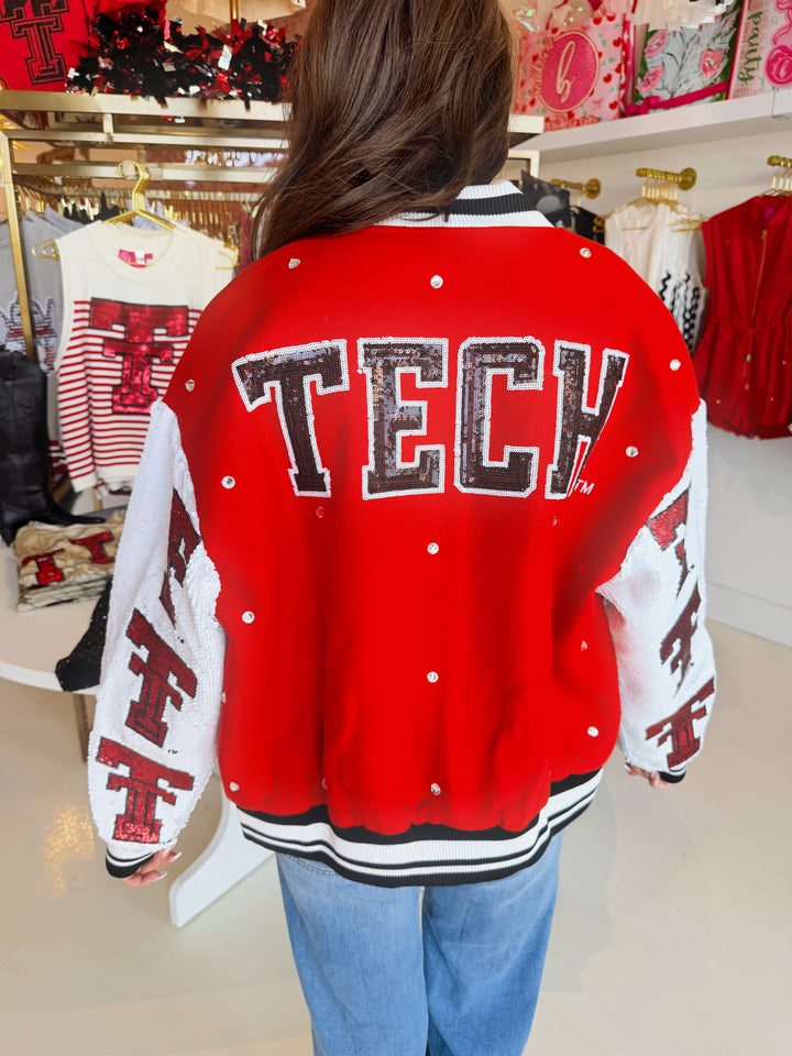 QOS Texas Tech Sequin Bomber Jacket