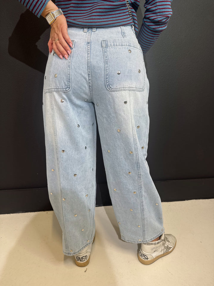 Studed Denim Barrel Jeans