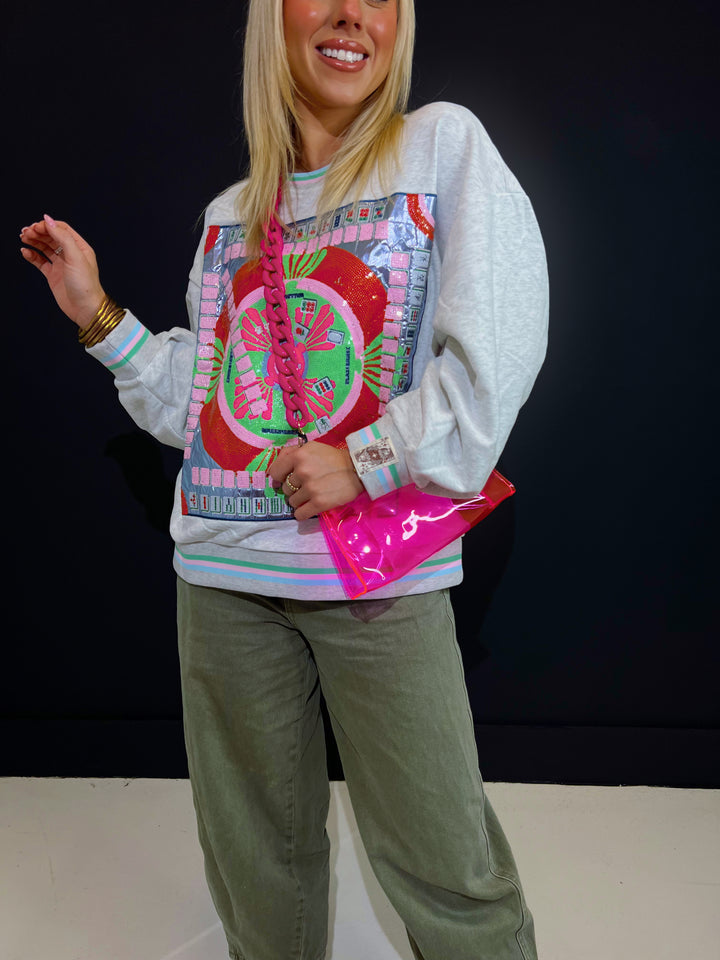 QOS Grey Multi Mahjong Table Sweatshirt