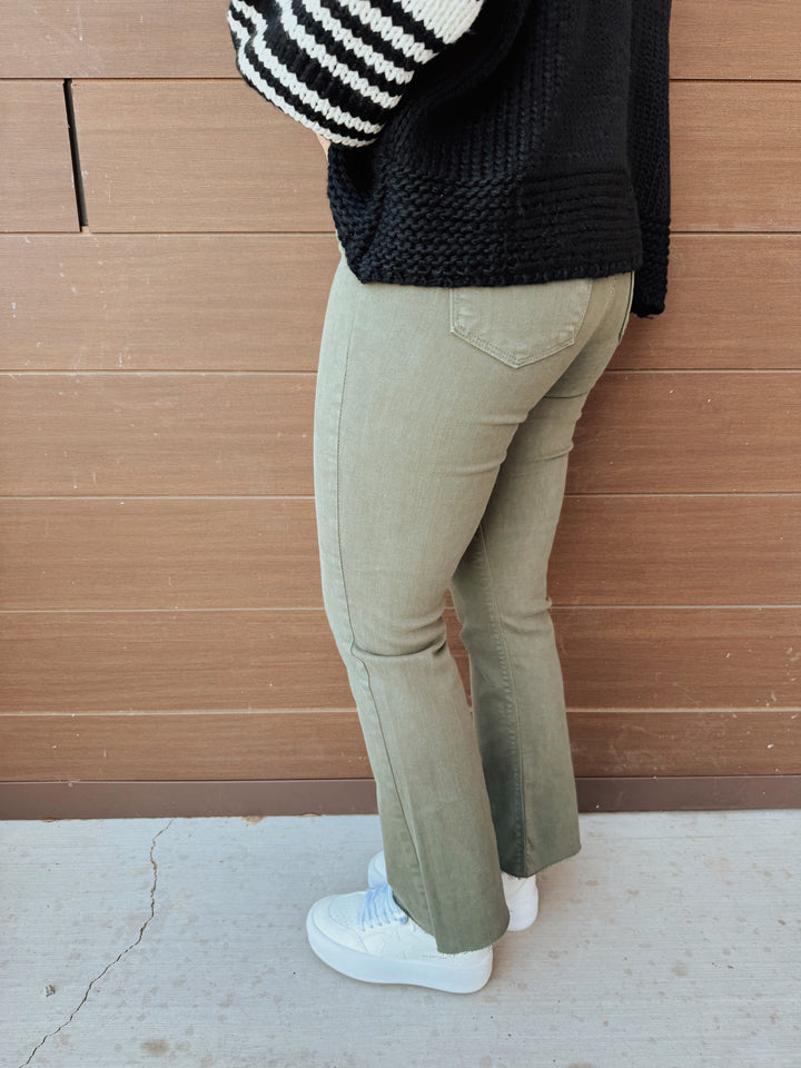 JBD VIntage Olive Crop Flare Jeans