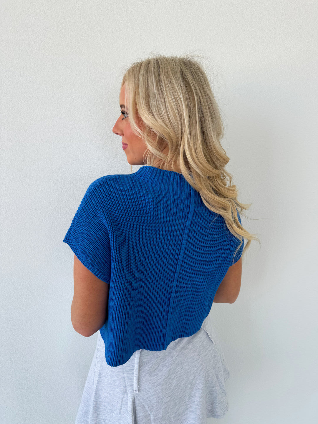 Frenship Blue Knit Sweater Top W/Pocket