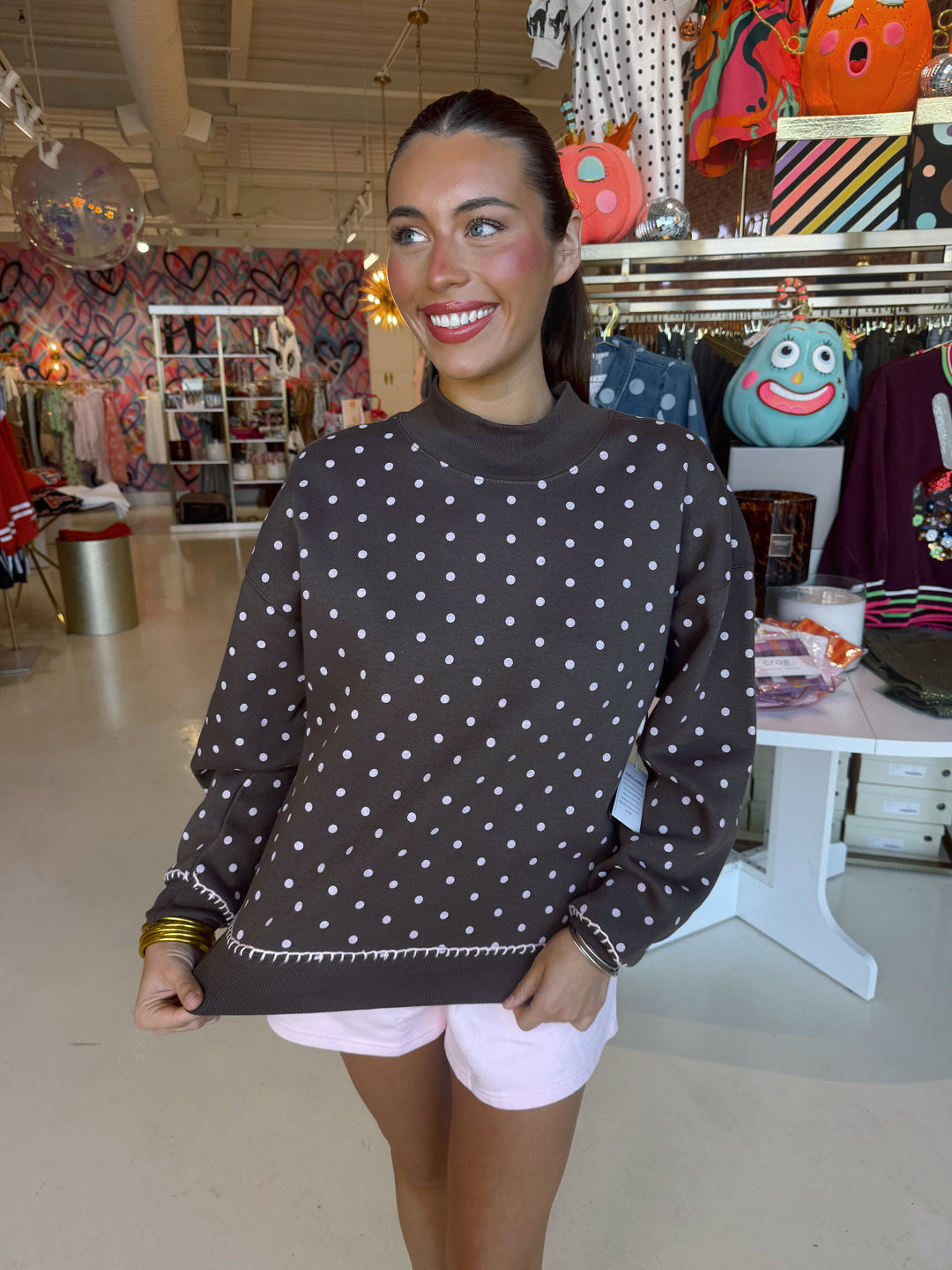 Molly Brown & Pink Polkadot Mockneck