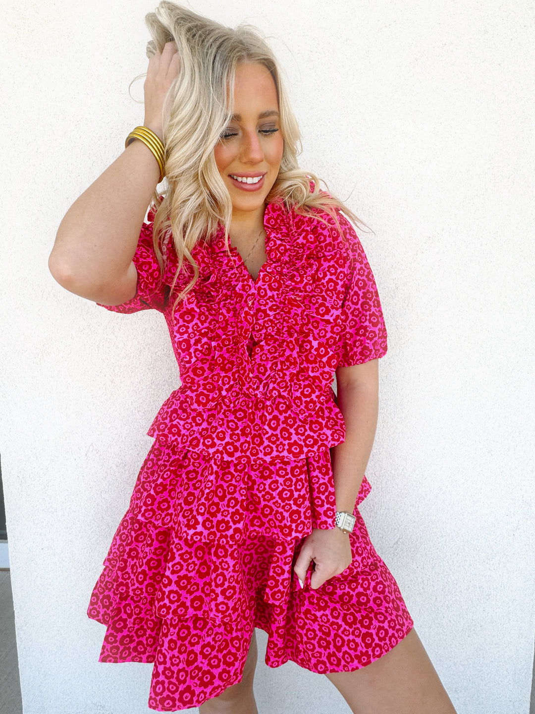 Karlie Retro Floral Smock Tier Dress