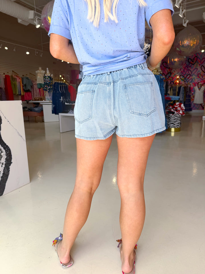 Sparkly Studded Denim Skort