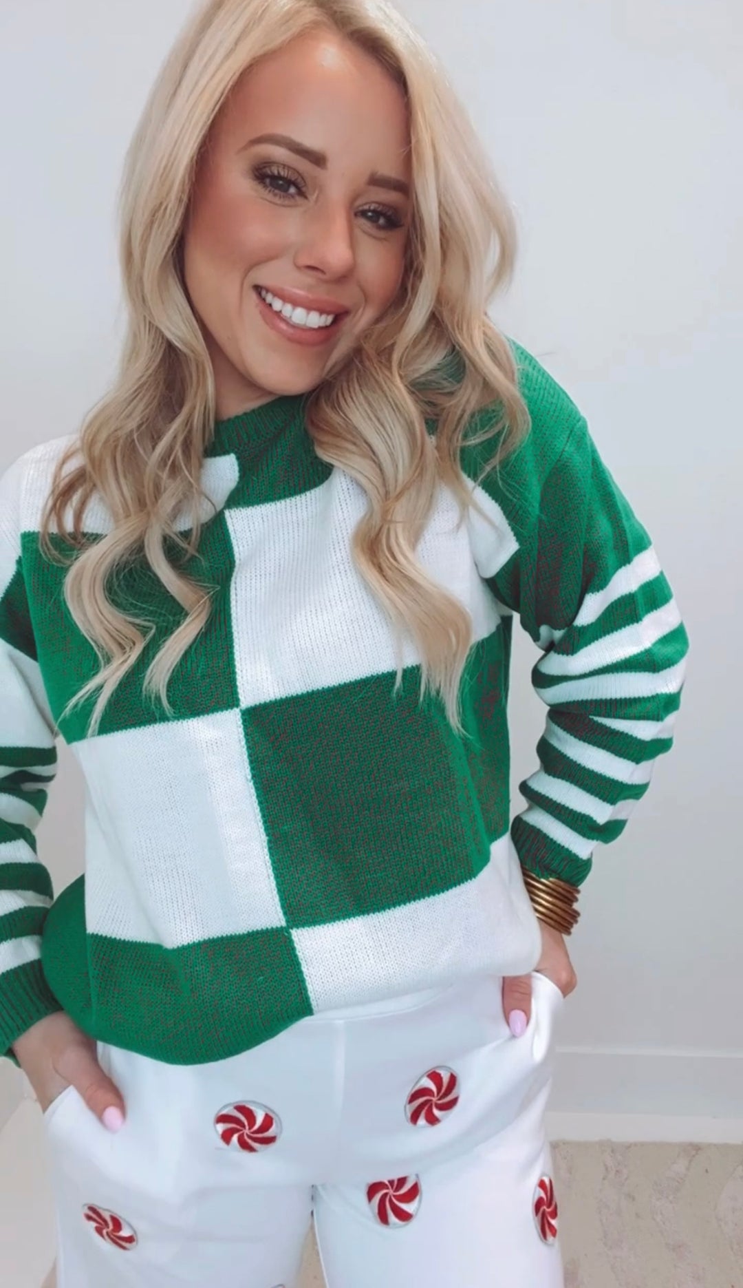 Green Colorblocked Multi Pattern Sweater