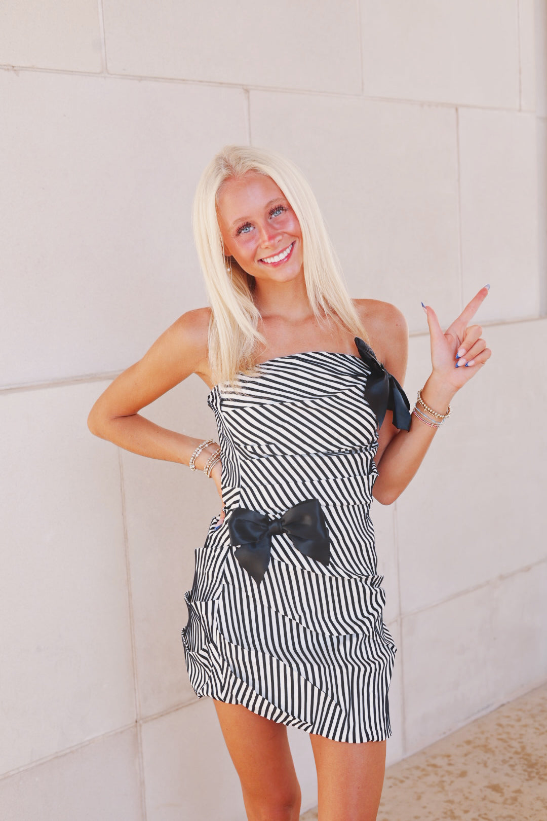 Black Striped Tube Mini Dress With Bow
