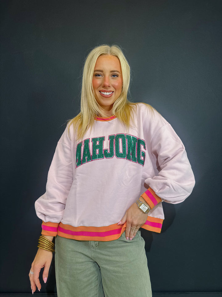 QOS Pink,Orange,& Green Rhinestone Mahjong Sweatshirt